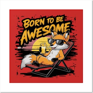 vector illustration fox wearing sunglasses and lounging on a beach chair. (3) Posters and Art